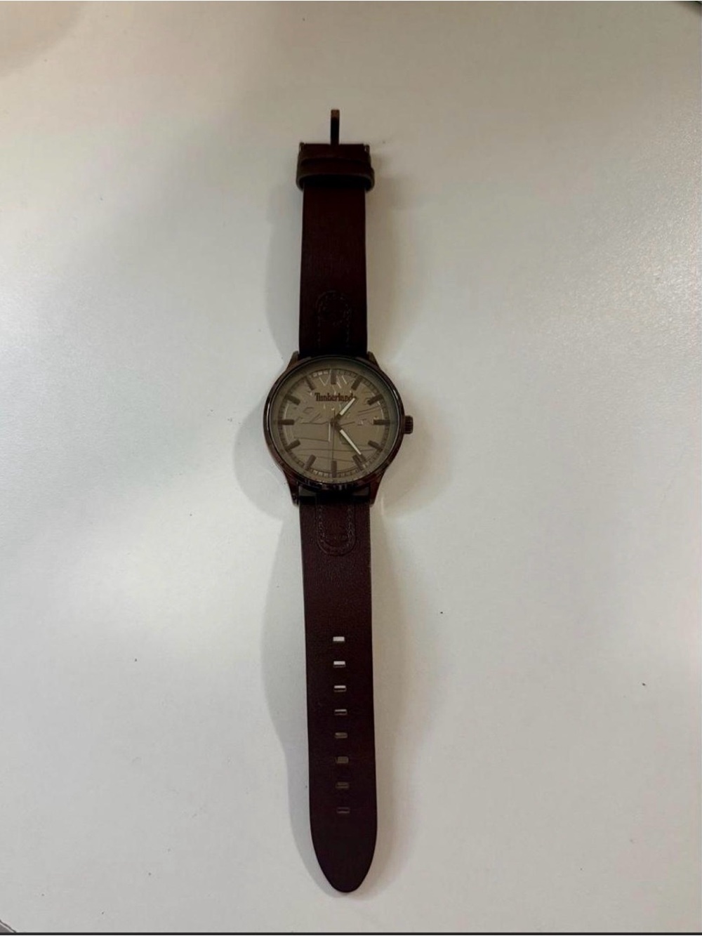 Timberland Brown Leather-Strap Men’s Watch with Beige Dial
